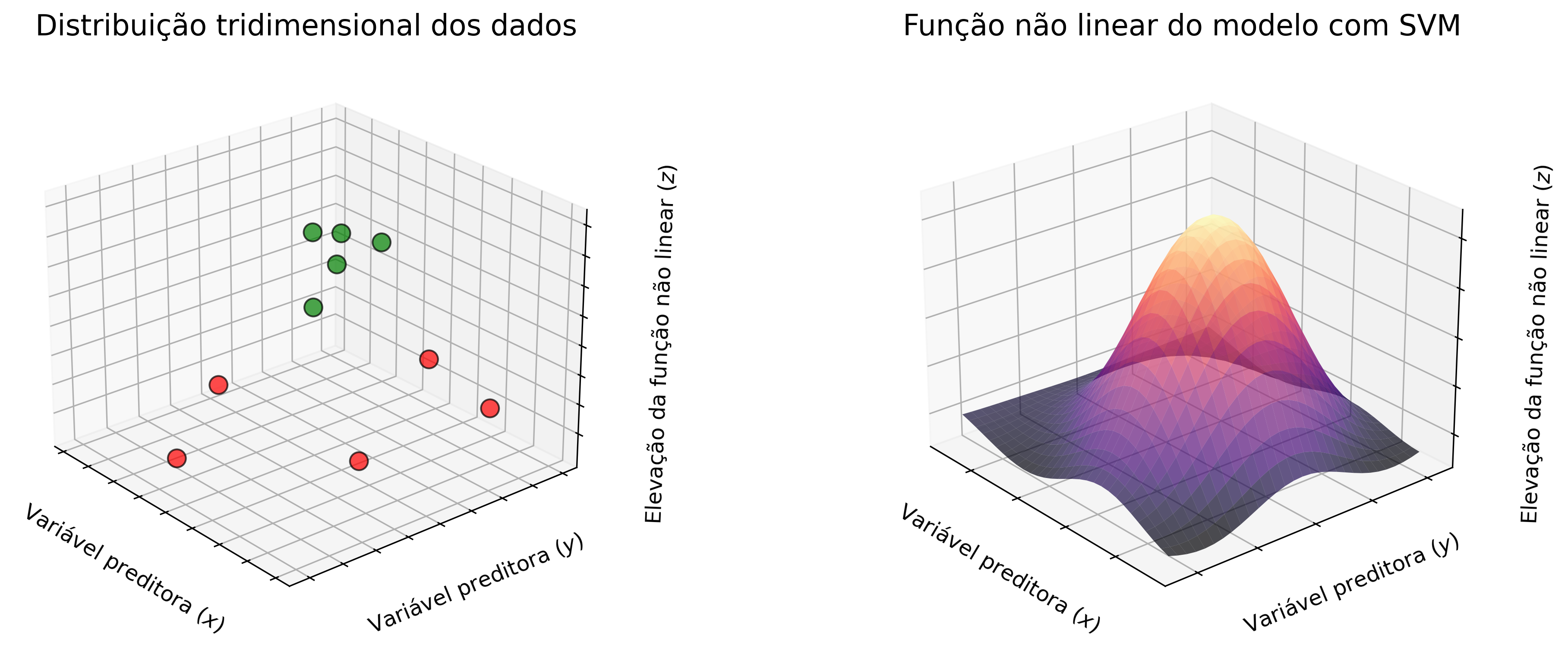 Representação gráfica dos dados e da função não linear.